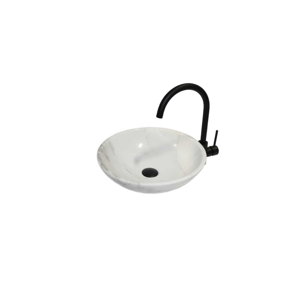 WHITE VEIN (COMPACT) 365*120 White & Grey Vein Marble Round Countertop Vanity Basin