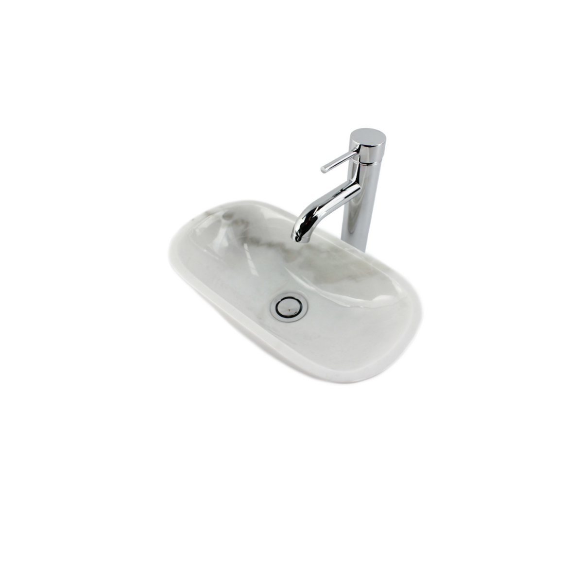 WHITE VEIN MARGOT NUGGET (COMPACT) 405*210*105 White & Grey Vein Oval Marble Countertop Vanity Basin