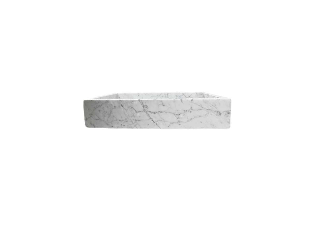 CARRARA RECTANGLE 600*400*120 White & Grey Vein Low Profile Rectangle Marble Countertop Vanity Basin