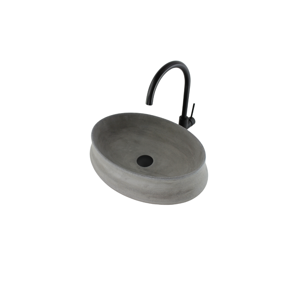 510x365x135 Kheub Terrazzo Oval Matte Smooth Light Grey Countertop Vanity Basin
