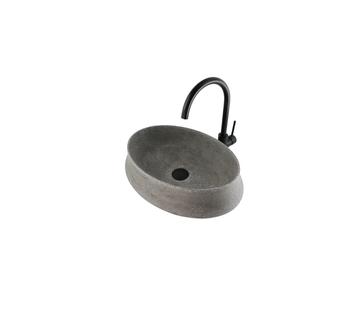 510x365x135 Kheub Terrazzo Oval Matte Stone Grey Countertop Vanity Basin