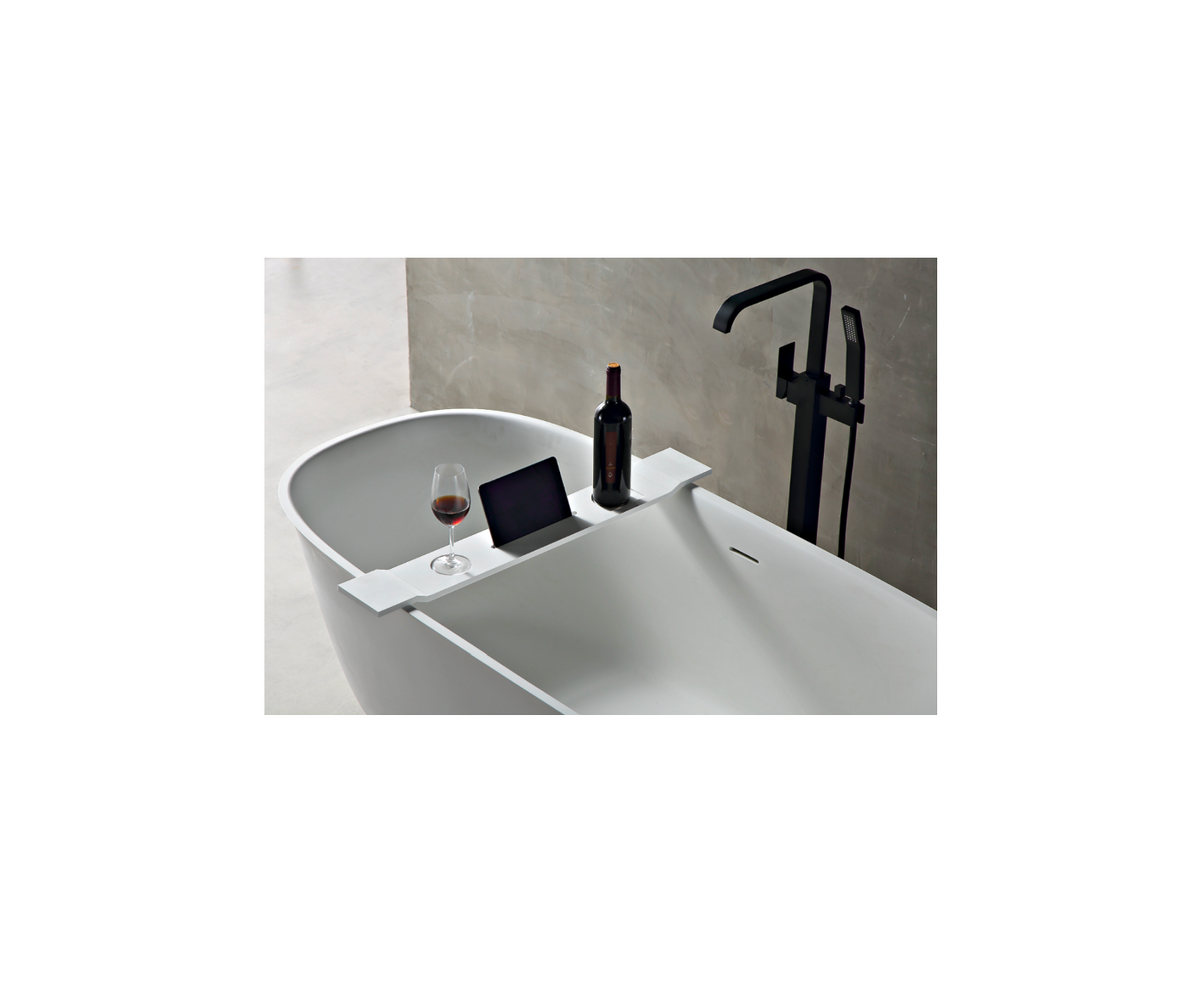 860x125x42 KHEUB Designer Hand Crafted Pure White Seamless Bath Caddy Reconstituted Stone