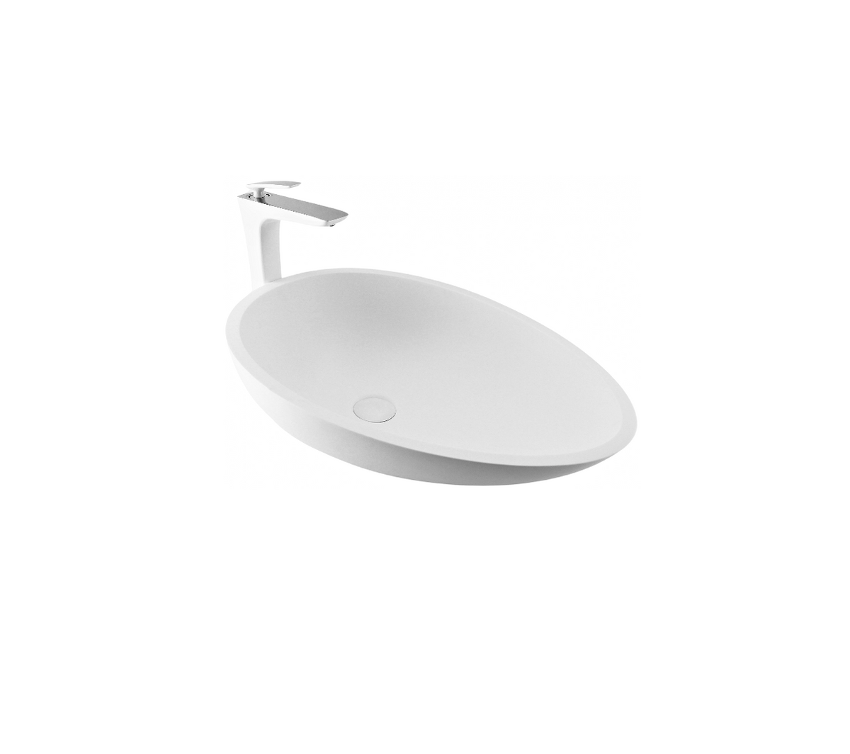 595x435x150 KHEUB Teardrop Designer Hand Crafted Pure White Egg Reconstituted Solid Stone Countertop Vanity Basin