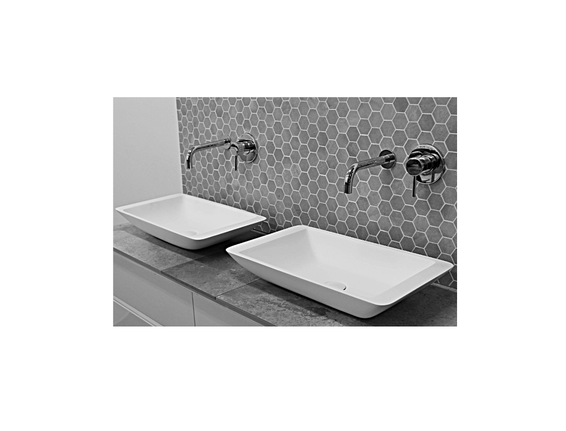 580x340x100 KHEUB Rectangle Designer Hand Crafted Pure White Reconstituted Solid Stone Countertop Vanity Basin