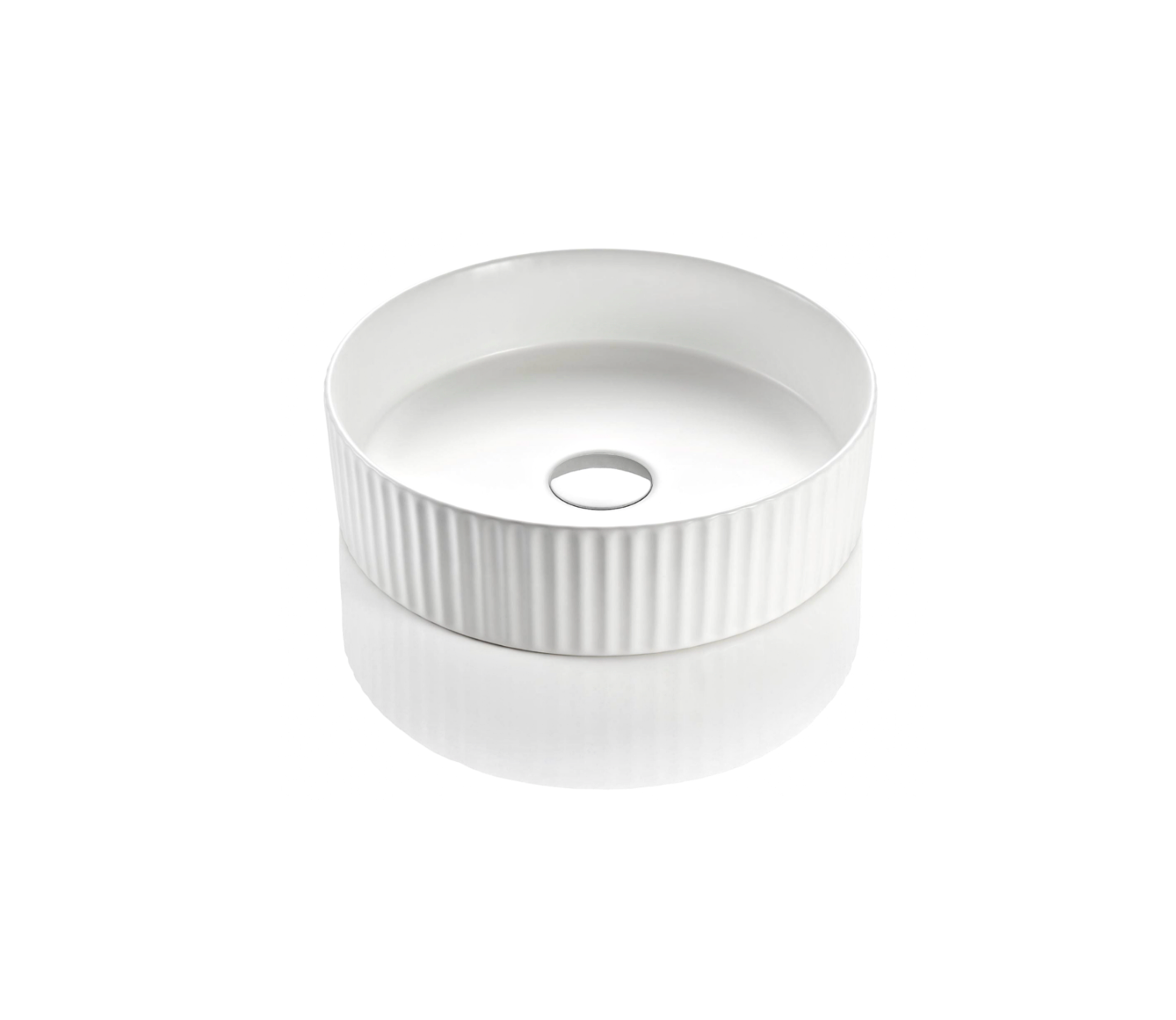 360x360x120 KHEUB White Gloss (Full) Fluted Round Ceramic Countertop Vanity Basin
