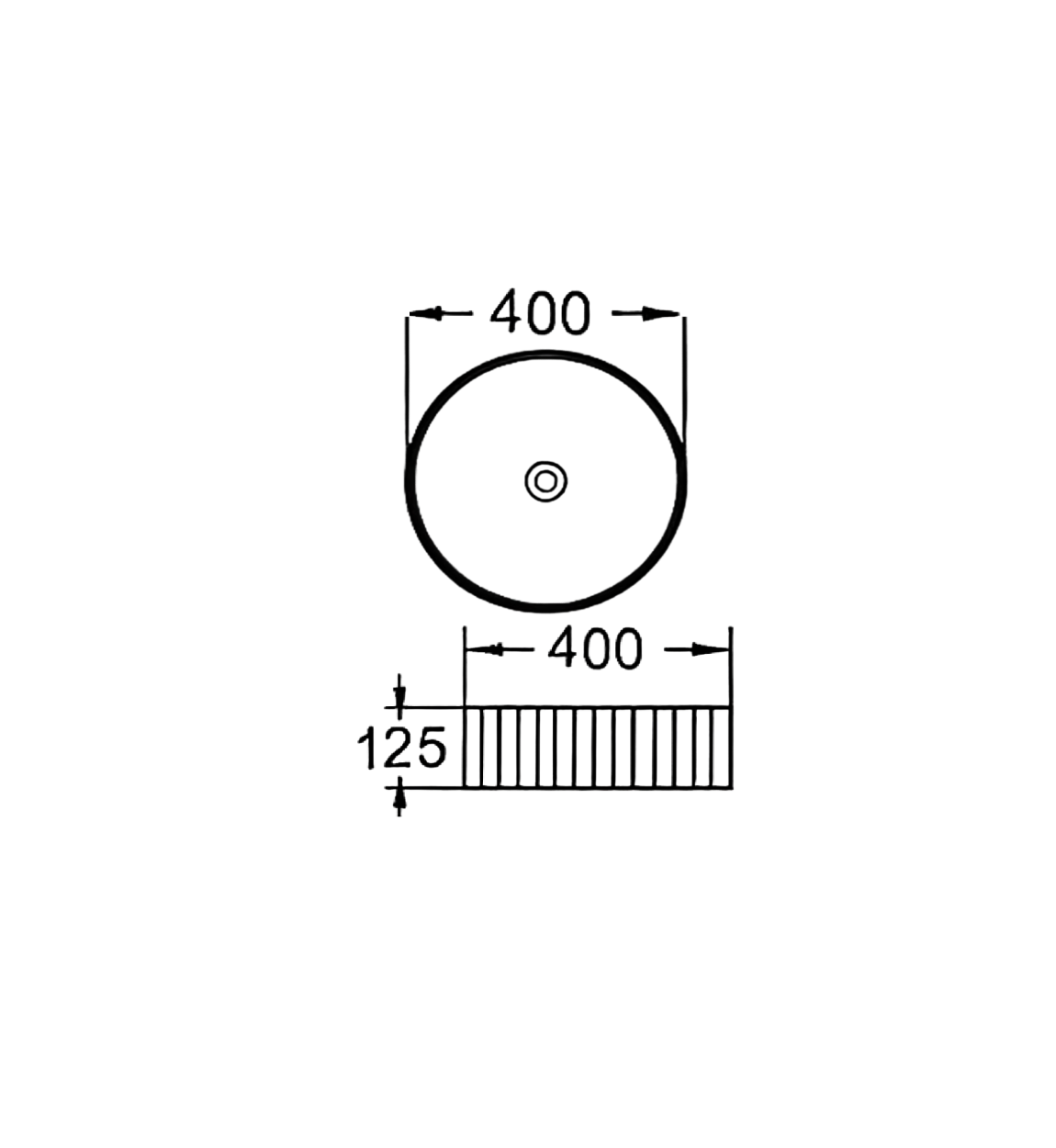 400x400x125 KHEUB White Gloss (Full) Fluted Round Ceramic Countertop Vanity Basin