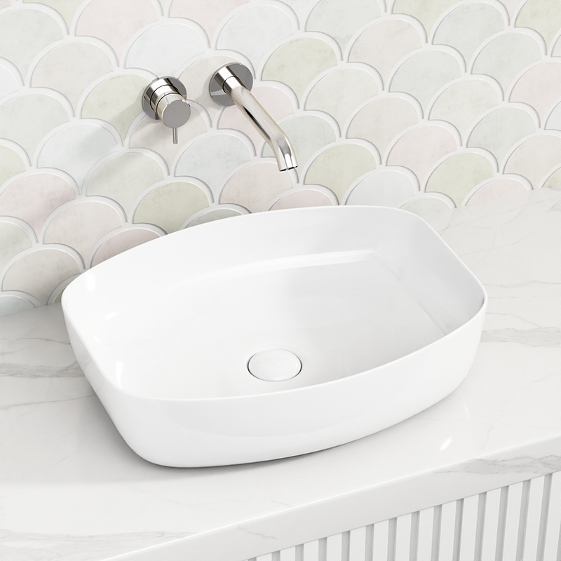 Kheub Square Curved Rectangular White Gloss Basin Medium