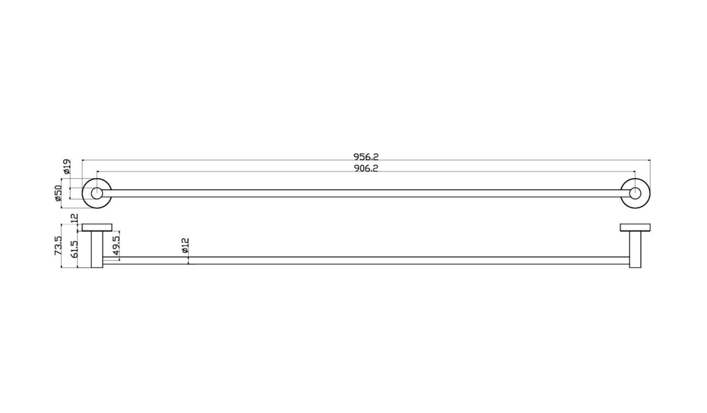 Nouveau Round Slimline Single Towel Rail 900mm - Available in 6 colours