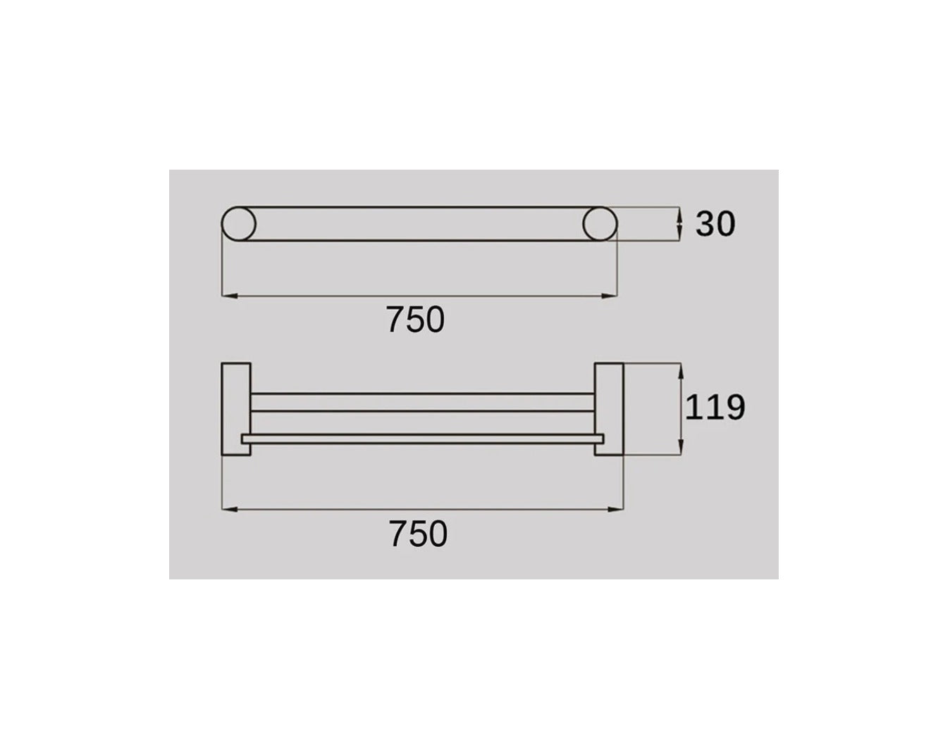 VIVO Double Towel Rail 750mm - Available in 6 colours