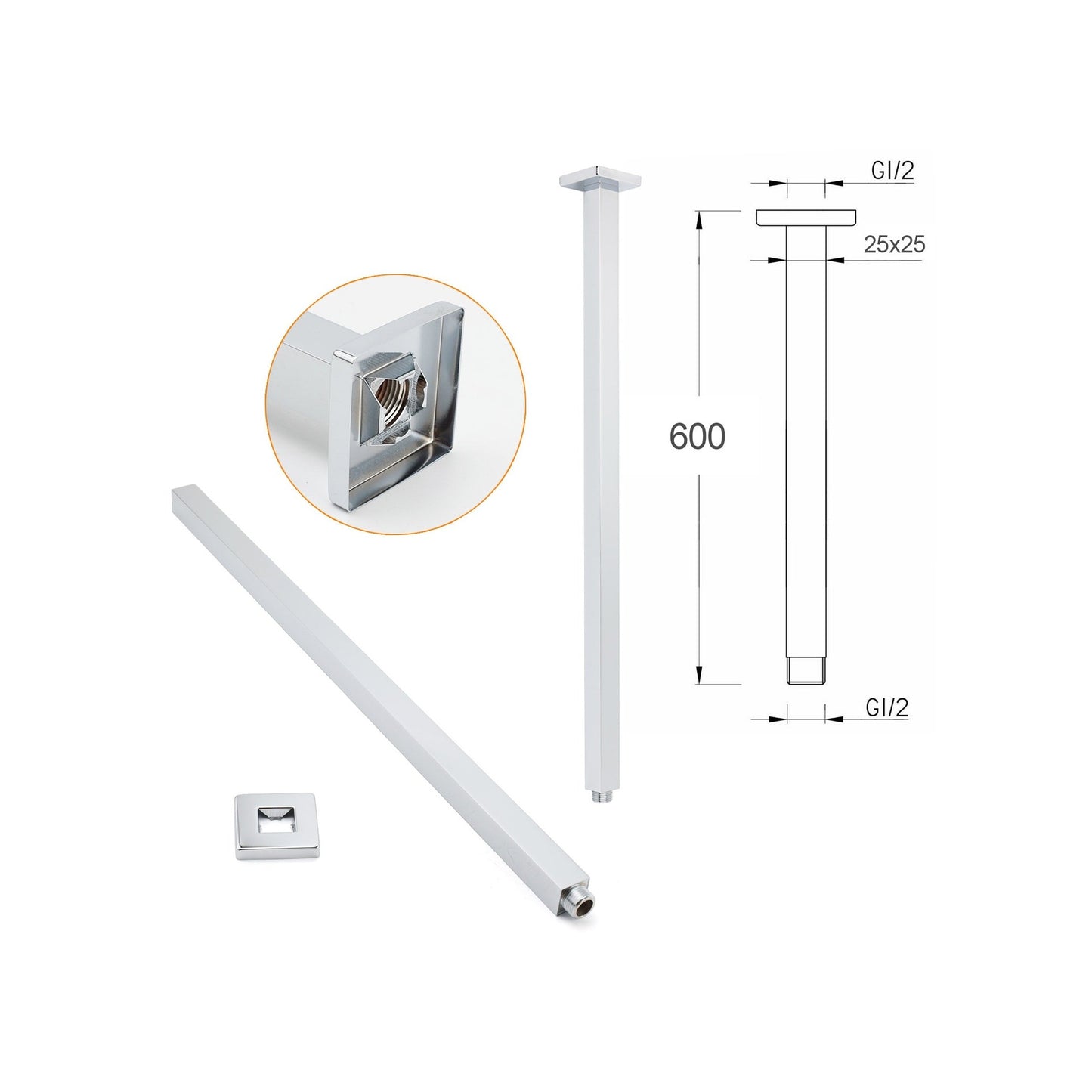 600mm Square Shower Ceiling Dropper - Available in 2 Colours
