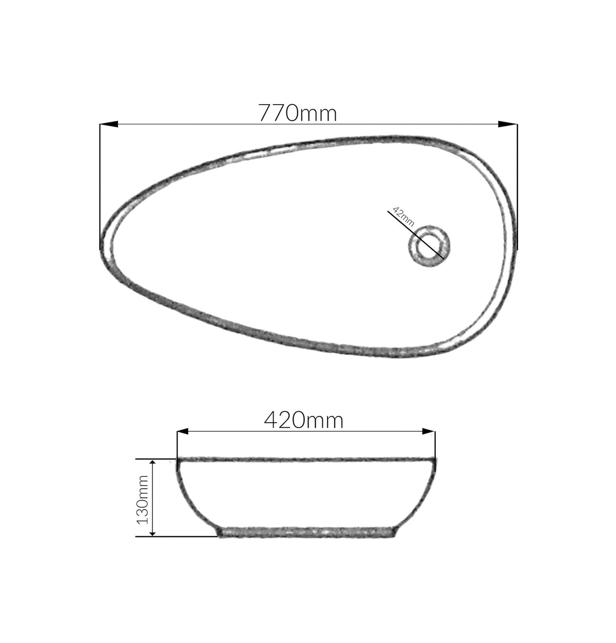KROHLI EGG TEARDROP LARGE CERAMIC BASIN 770*420*130