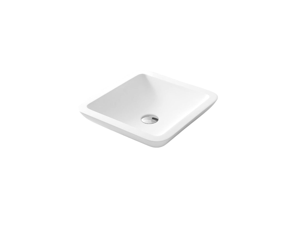 450x350x100 KHEUB Compact Rectangle Designer Hand Crafted Pure White Reconstituted Solid Stone Countertop Vanity Basin