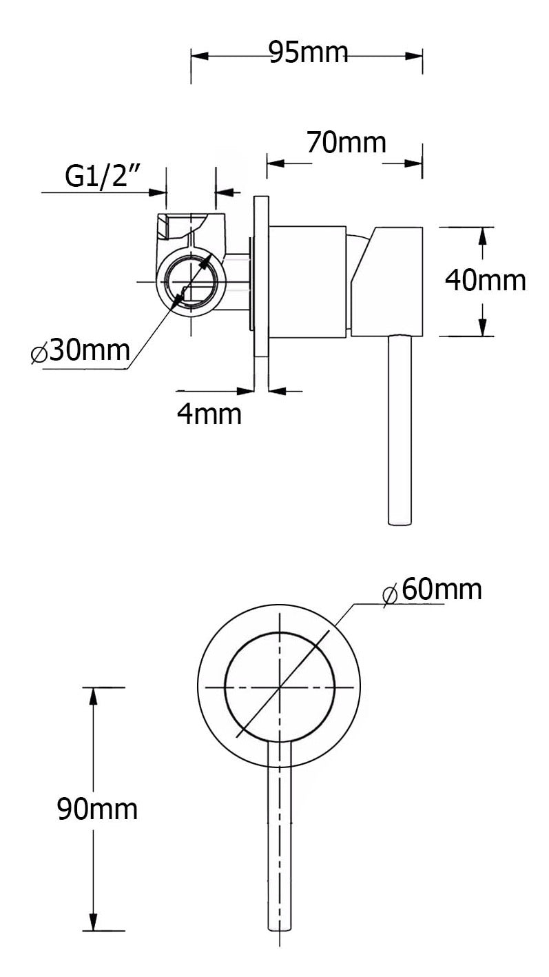 Round Wall Mixer 60mm Backing Plate - Available in 5 Colours