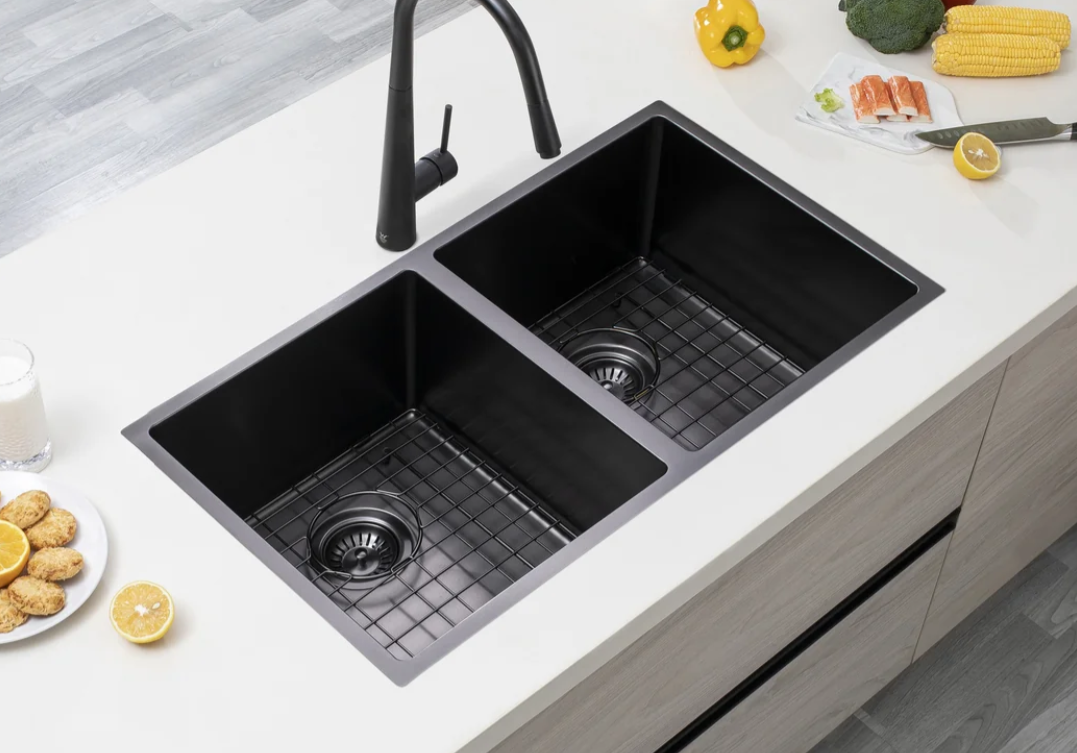 GUNMETAL STAINLESS 820 DOUBLE BOWL SINK