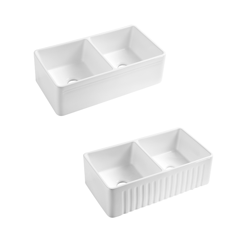 845 DOUBLE BOWL FIRECLAY FARMHOUSE SINK GLOSS WHITE