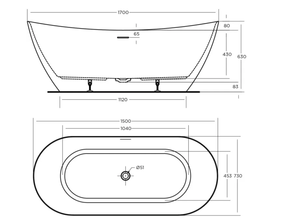 KHEUB SLUKA 1700 OVAL CURVE GLOSS WHITE WITH OVERFLOW