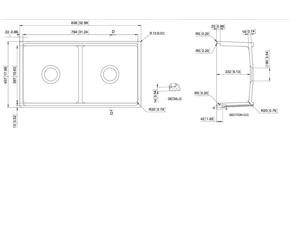 838 DOUBLE BOWL FIRECLAY FARMHOUSE SINK GLOSS WHITE
