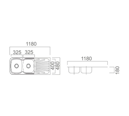 STAINLESS 1180 DOUBLE BOWL & DRAINER SINK
