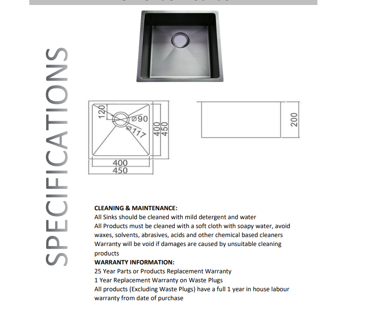 GUNMETAL 450 SINGLE BOWL SINK