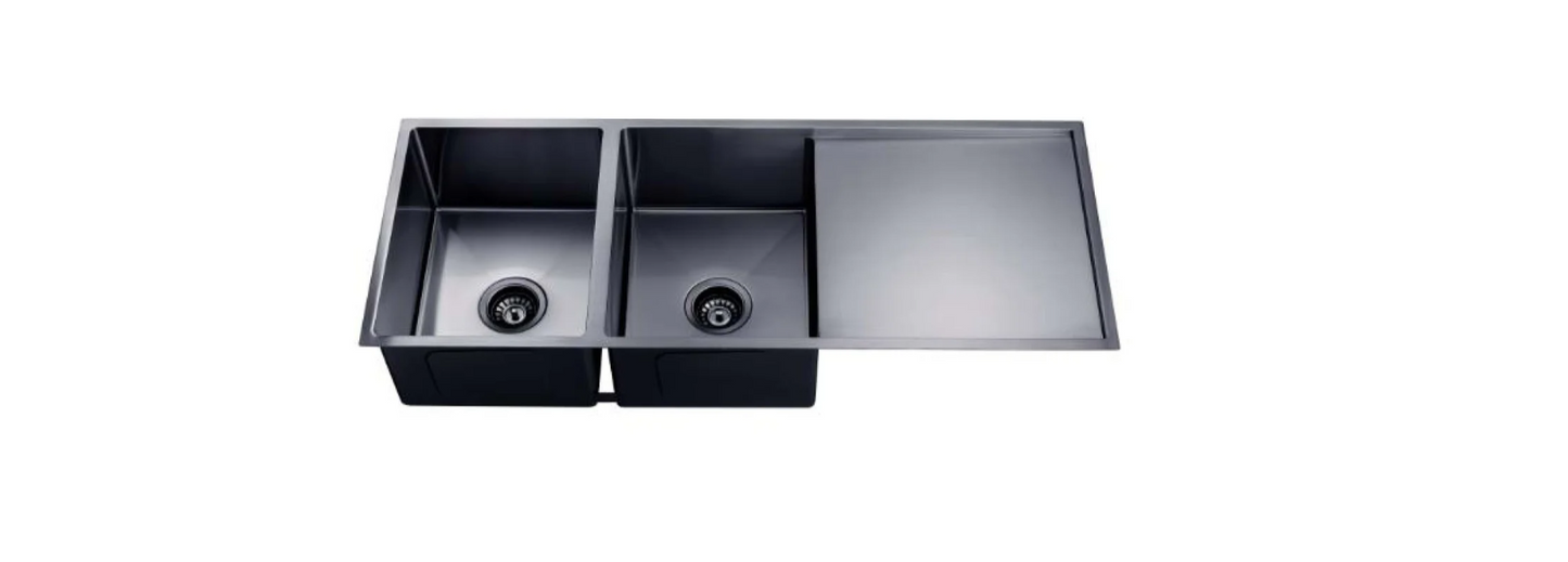 GUNMETAL STAINLESS 1160 DOUBLE BOWL DRAINER SINK