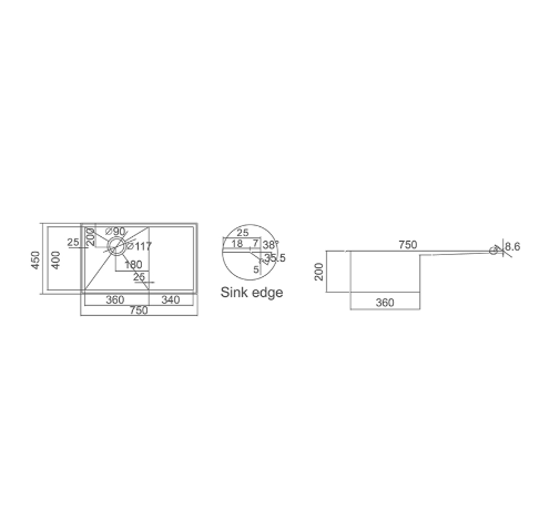 STAINLESS 750 SINGLE BOWL & DRAINER SINK