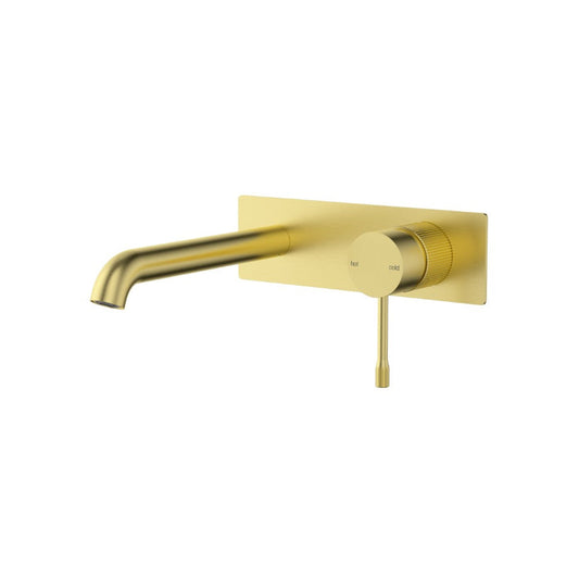 Luxe Slimline 220mm Wall Basin Mixer with Spout with backing plate - Available in 4 Colours