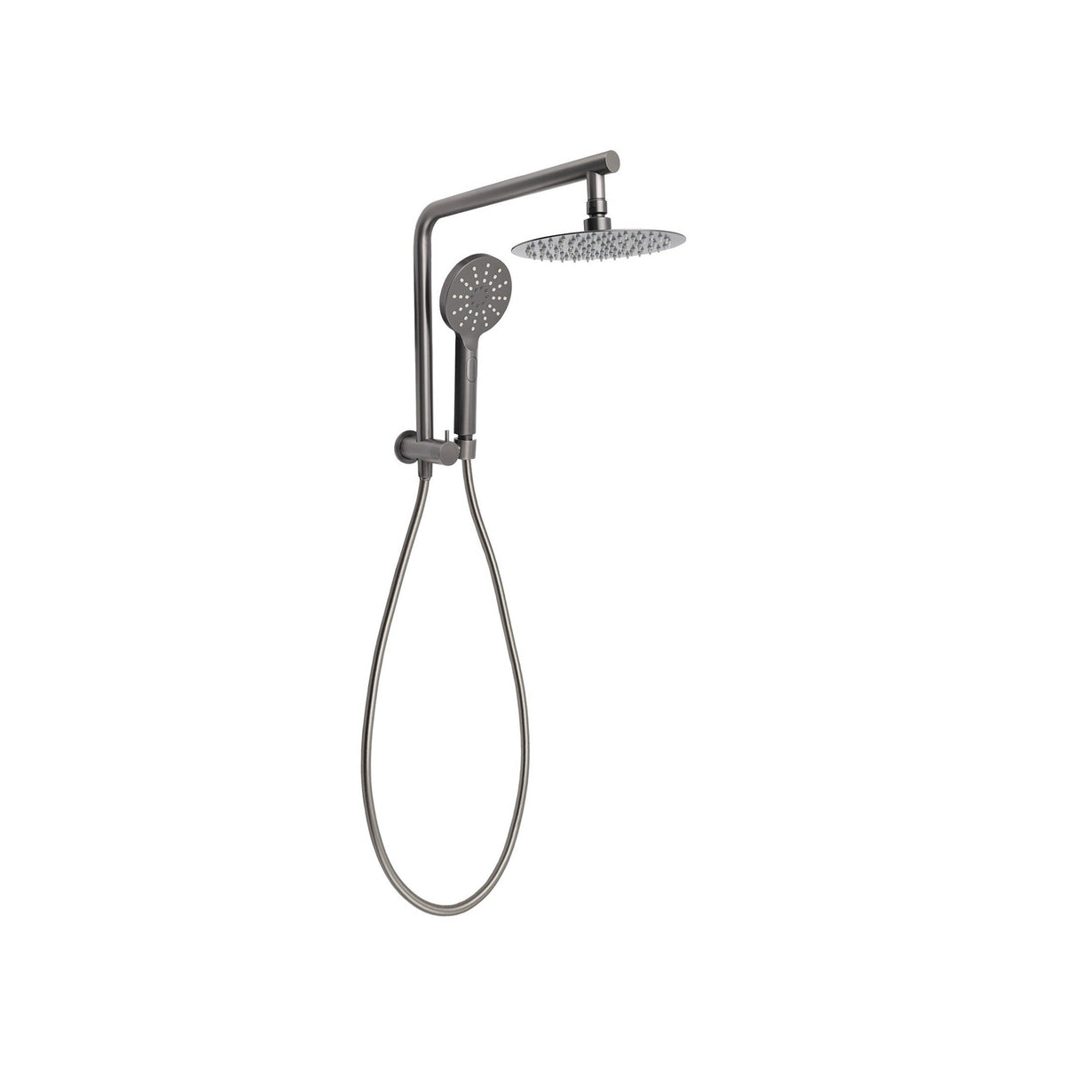 Round Half Shower Rail 200mm head - Available in 5 Colours with Rubber Hose