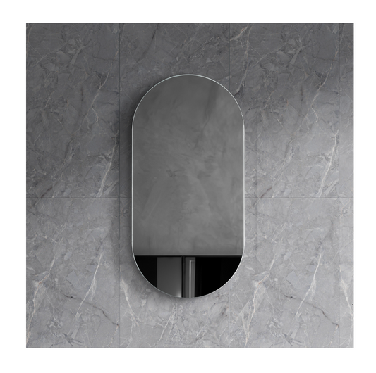 Oval KRYSTAL Shaving Cabinet Mirror Matte Black