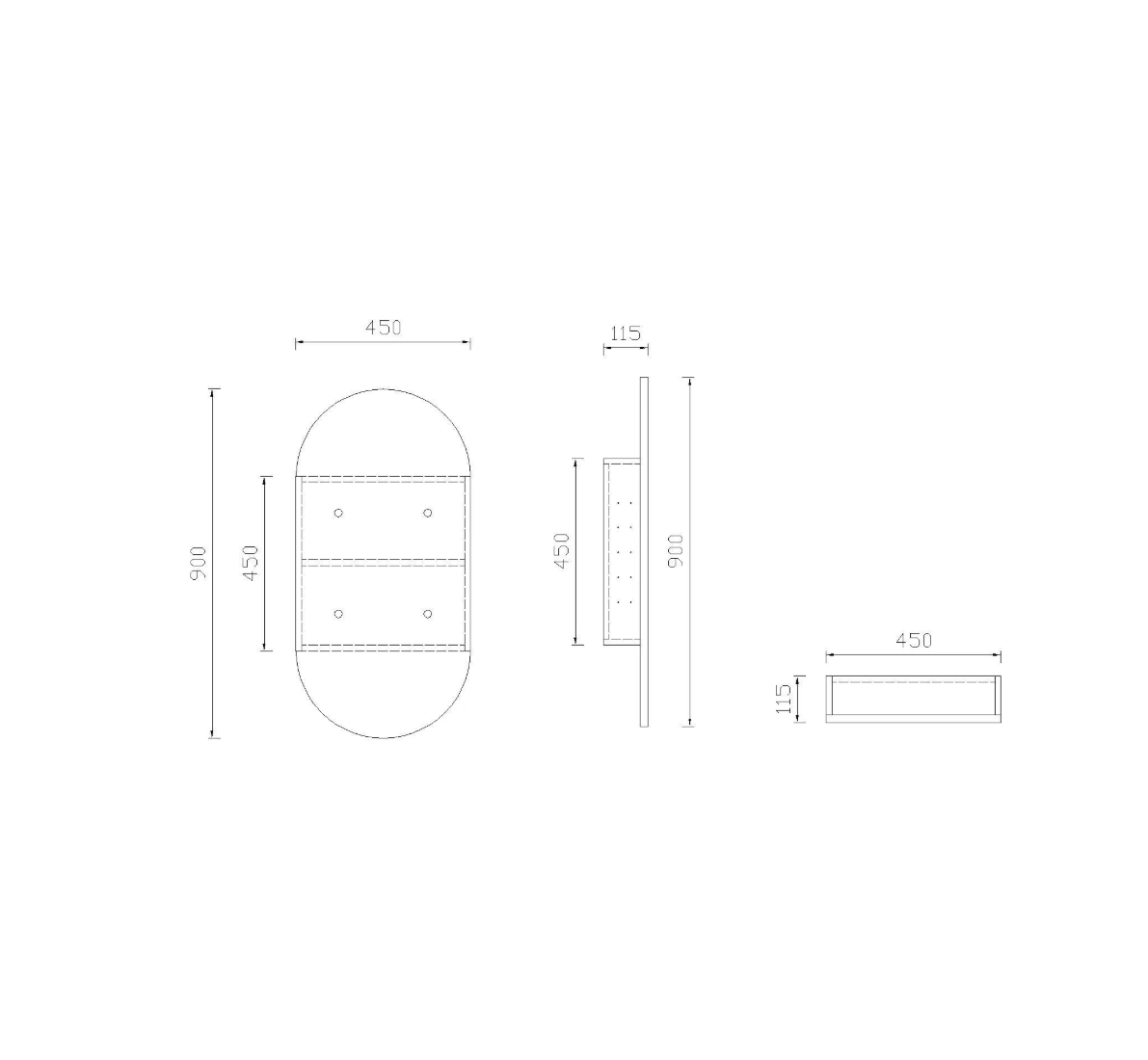 Oval KRYSTAL Shaving Cabinet Mirror Matte Black