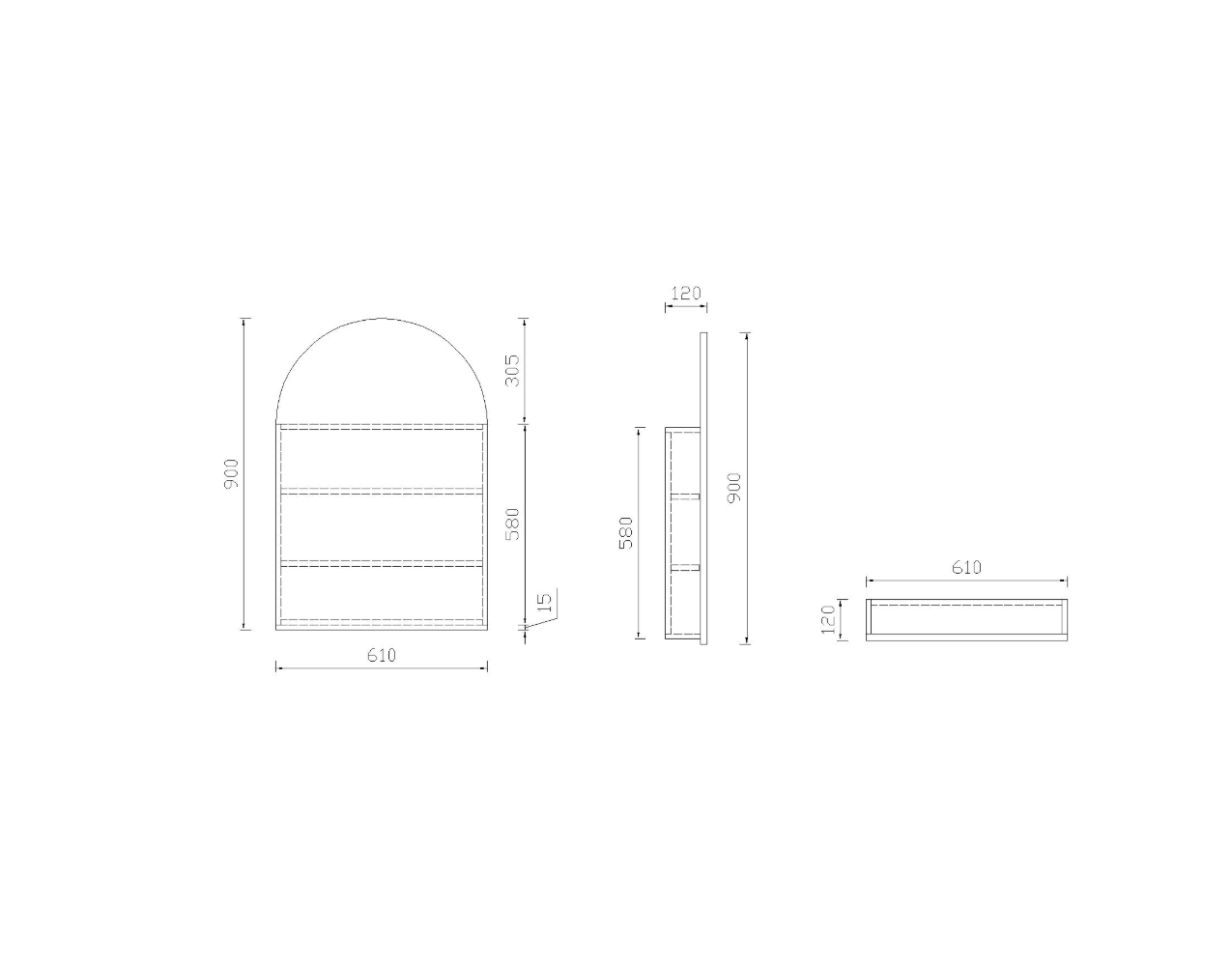 610 x 900mm Arch Shaving Cabinet Mirror Archive Matte Black