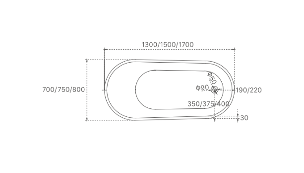 NOVAL 1500 FREESTANDING GLOSS WHITE OVAL CURVED