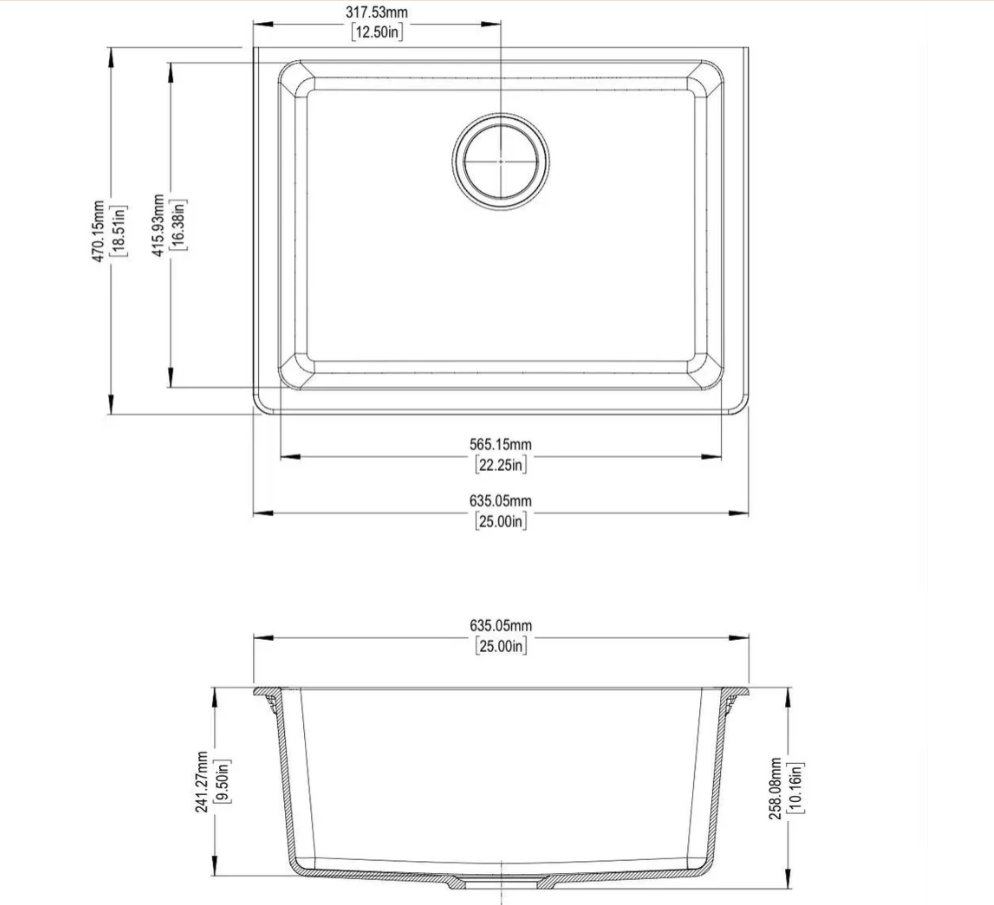GRANITE 635 SINGLE BOWL SINK MATTE BLACK