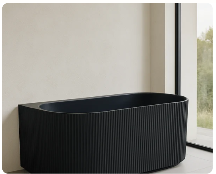 Matte Black Back to Wall Fluted 1700mm Bath