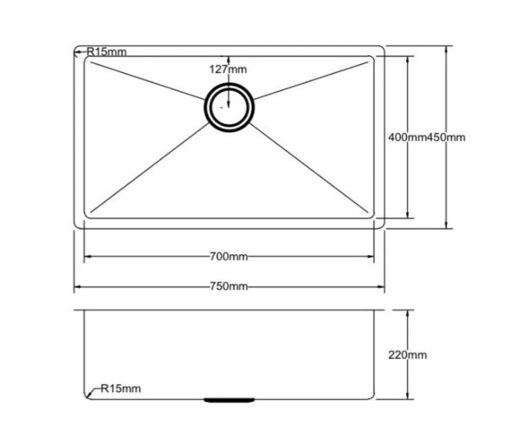 750*450*220mm SS Sink - Available in 3 Colours