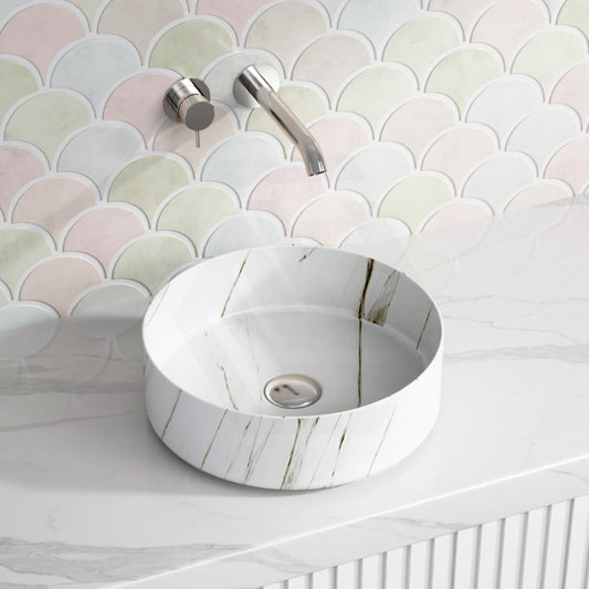 Kheub Feather Gloss Edge Carrara Marble Round