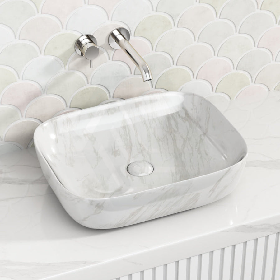 Kheub Feather Edge Gloss Cararra Marble Rectangle Large
