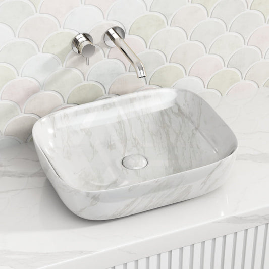 Kheub Feather Edge Gloss Cararra Marble Rectangle Large
