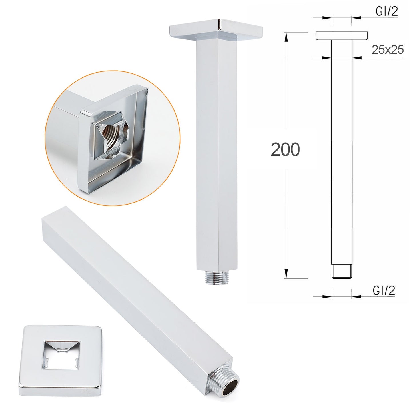 200mm Square Shower Ceiling Dropper - Available in 2 Colours