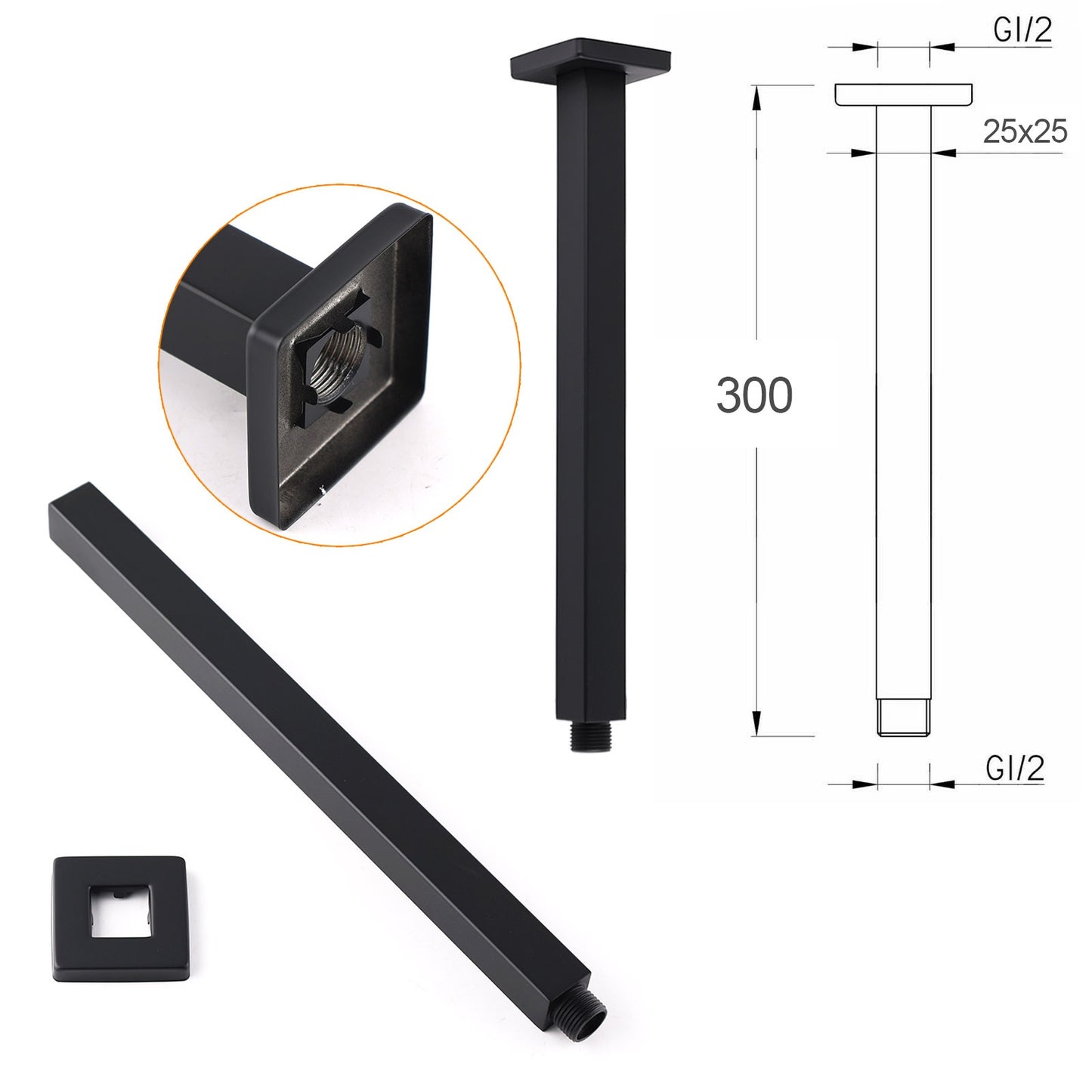 300mm Square Shower Ceiling Dropper - Available in 5 Colours
