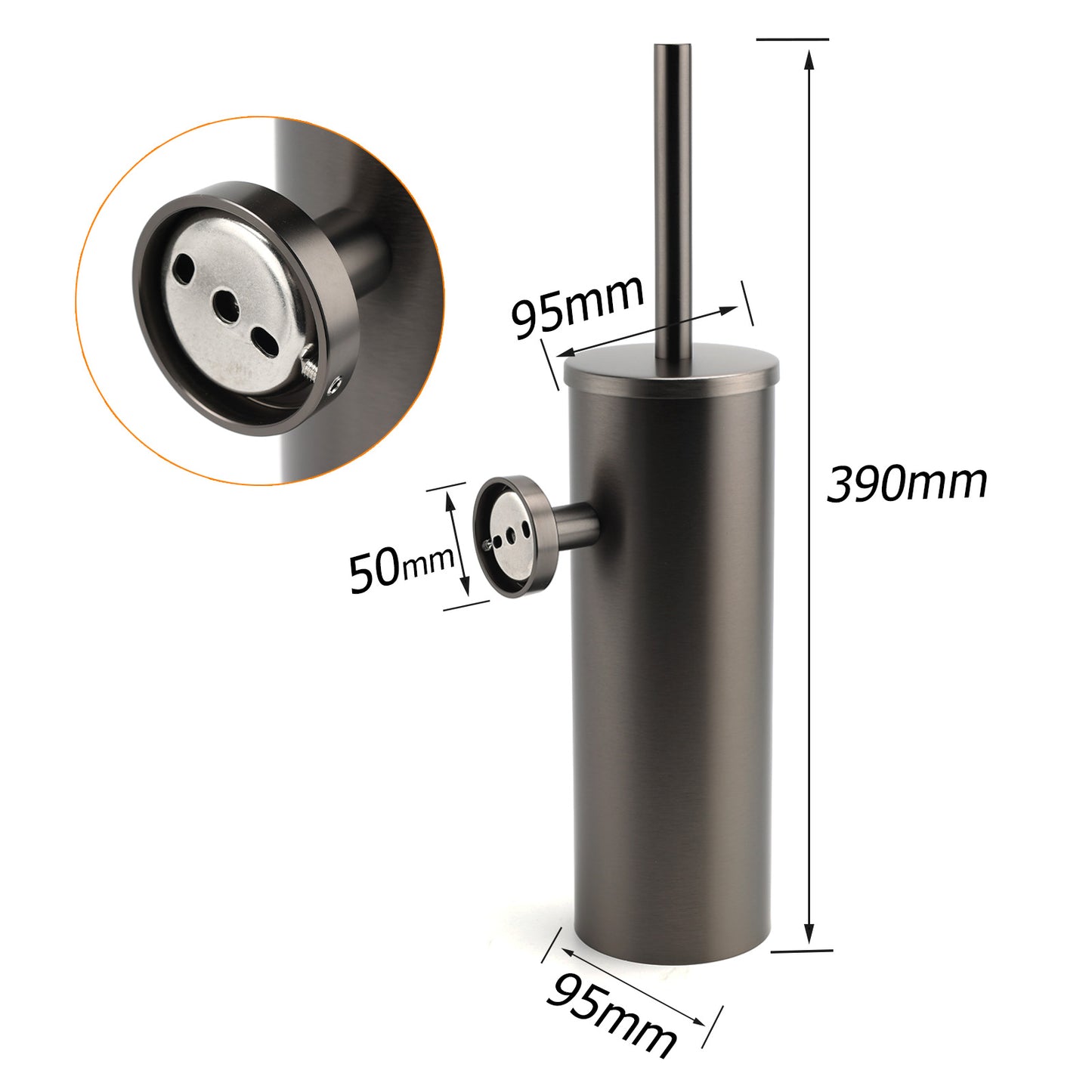 MAYNE 390mm Round Wall Toilet Brush with Holder - Available in 5 colours