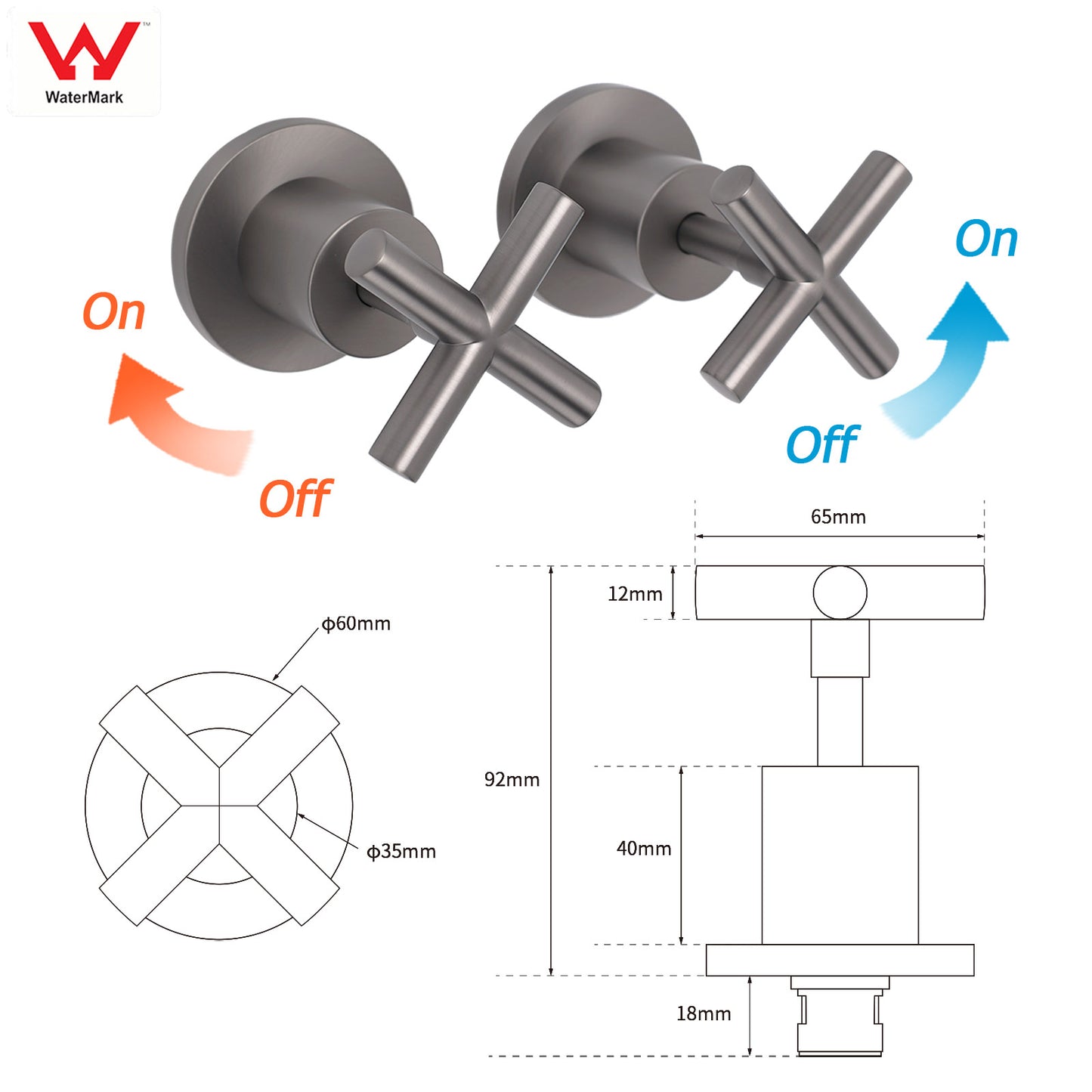 Cross Hot & Cold 1/4 Turn Tapware Handles - Available in 5 Colours