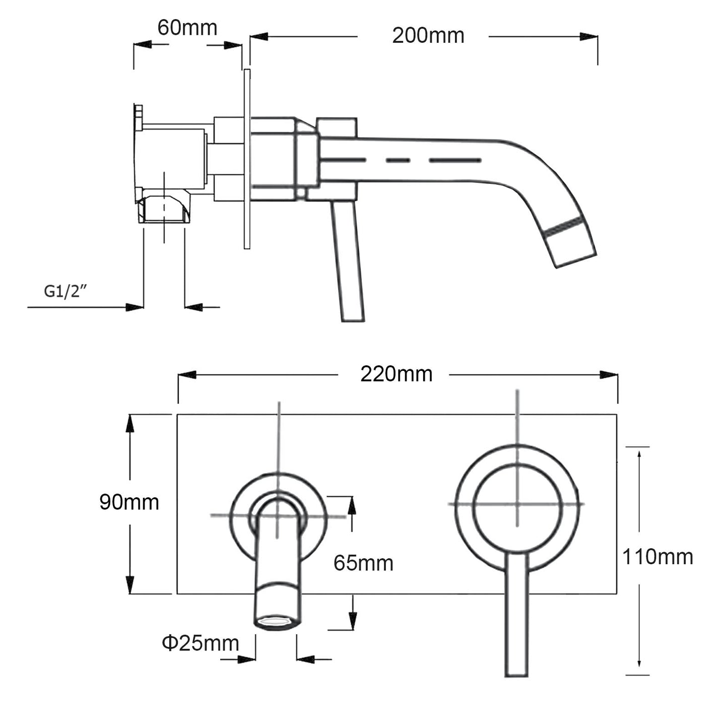 Round Pin Wall Mixer with Spout - Available in 5 Colours