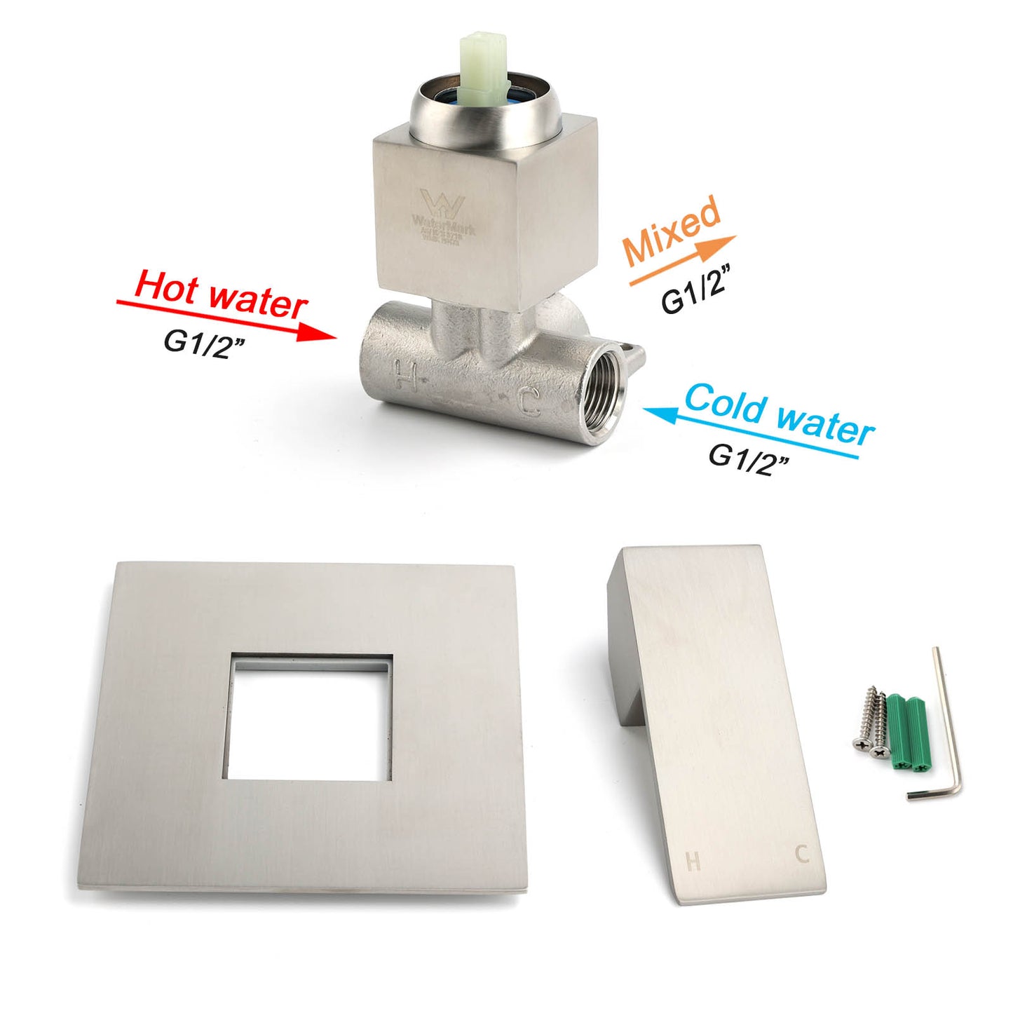 Square Wall Mixer 110mm Backing Plate  - Available in 5 Colours