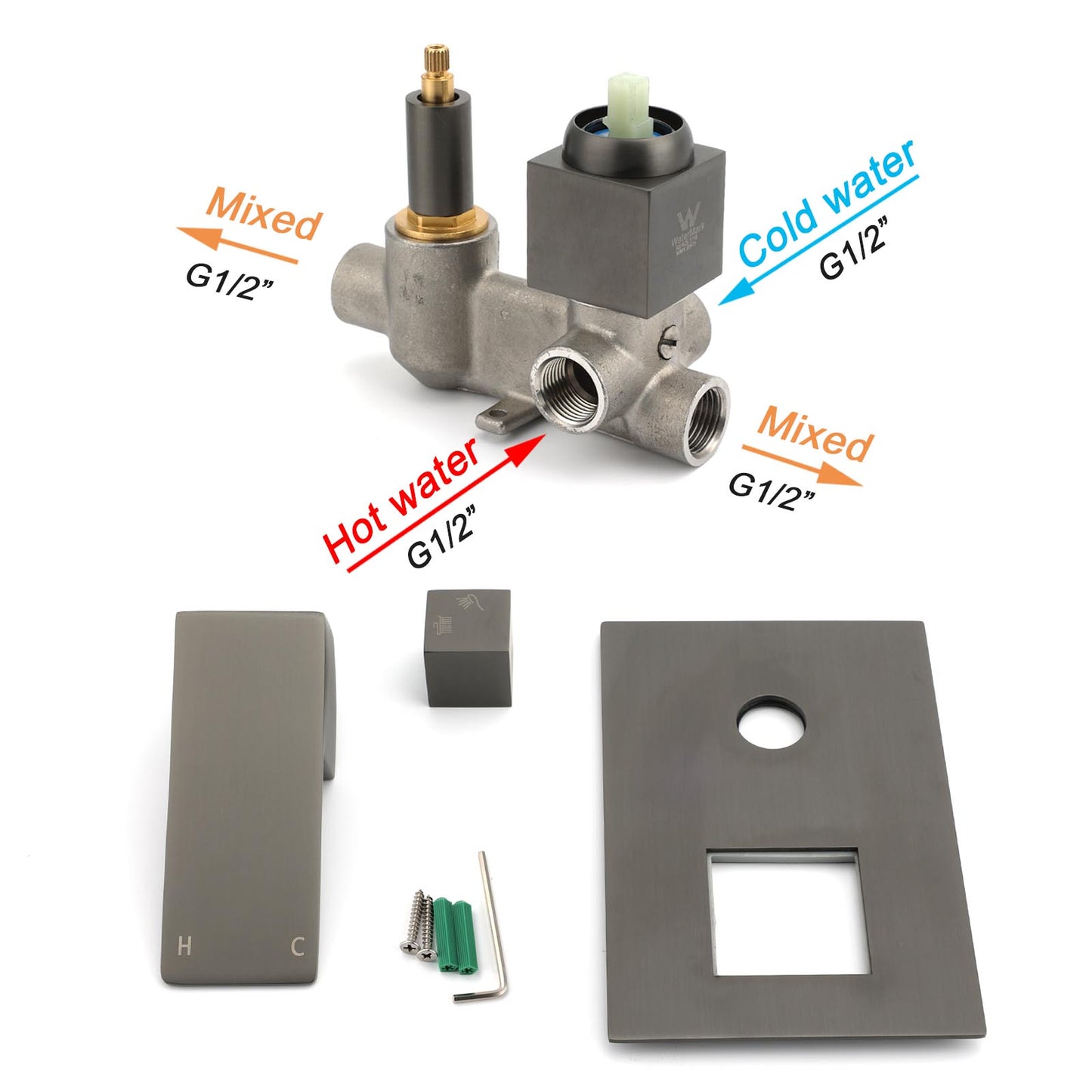 Square Wall Mixer with Diverter - Available in 5 Colours