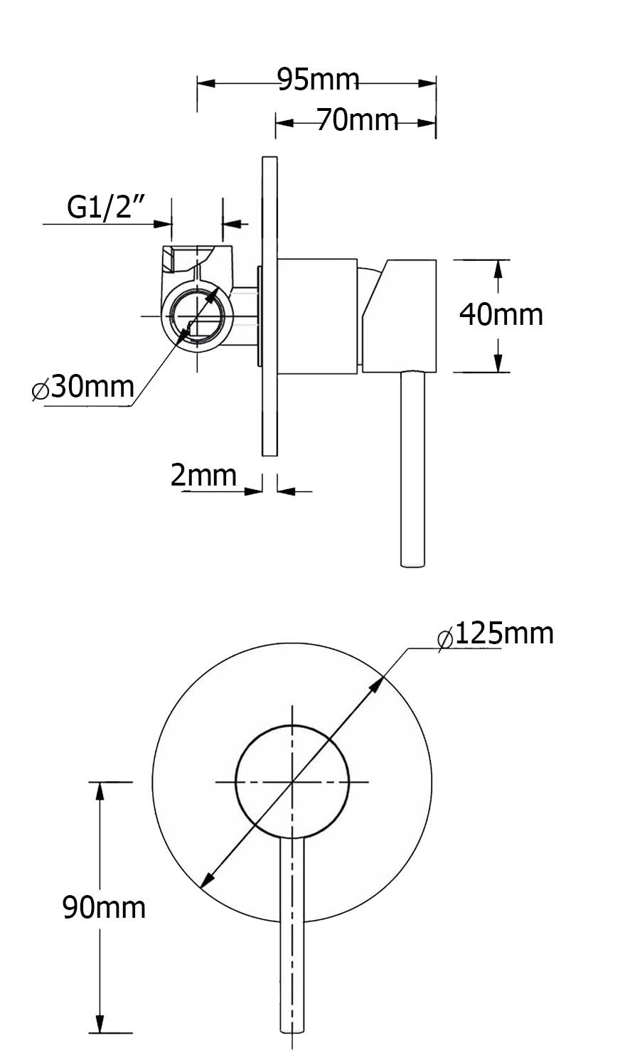 Round Wall Mixer 125mm Backing Plate - Available in 5 Colours