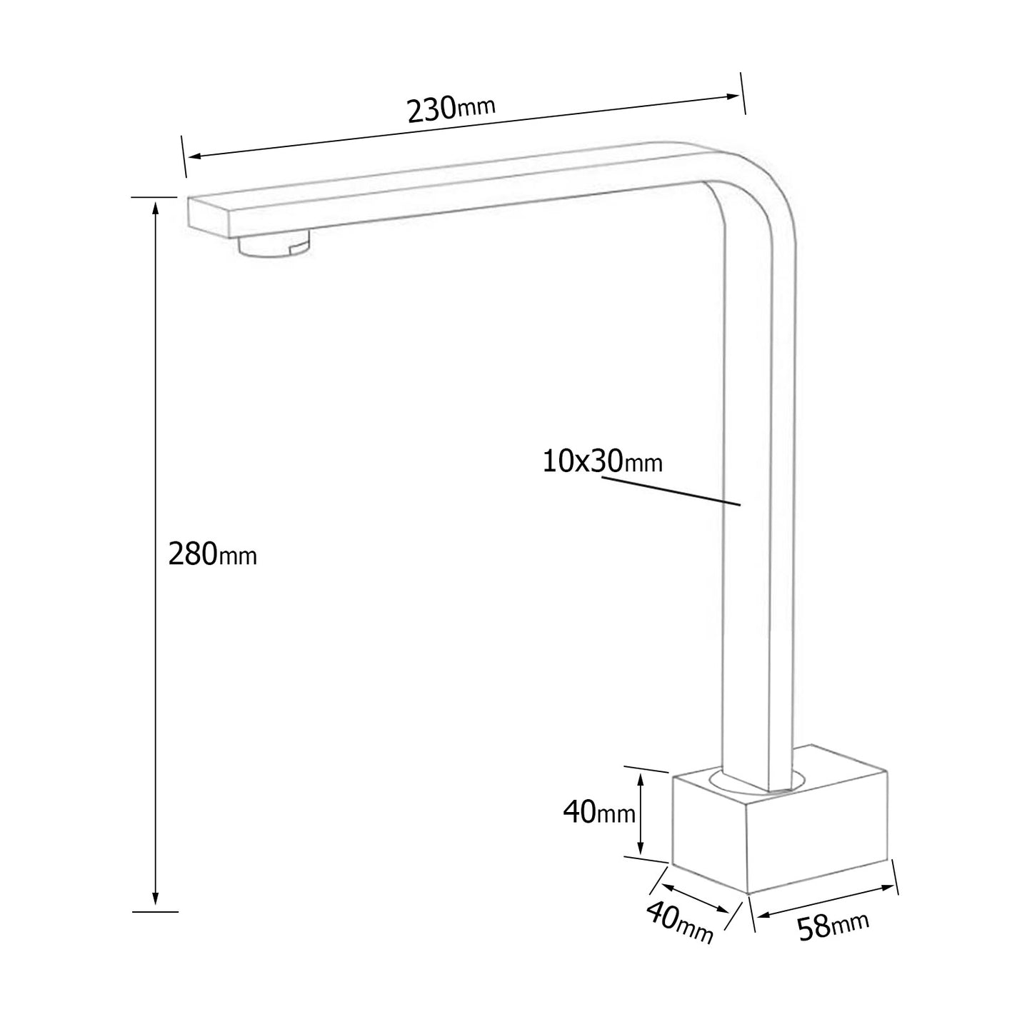 High Rise 280mm Square Bath   Swivel Spout - Available in 5 Colours