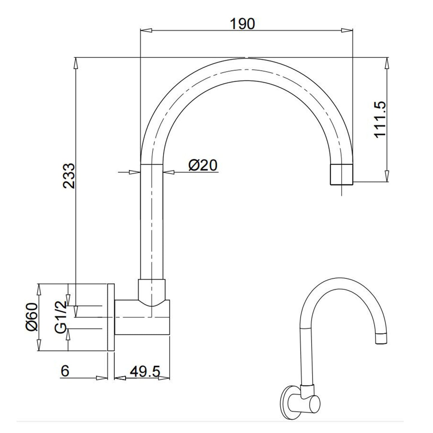 Swan 360 degrees Swivel Wall Bath or Laundry Outlet Spout - Available in 5 Colours