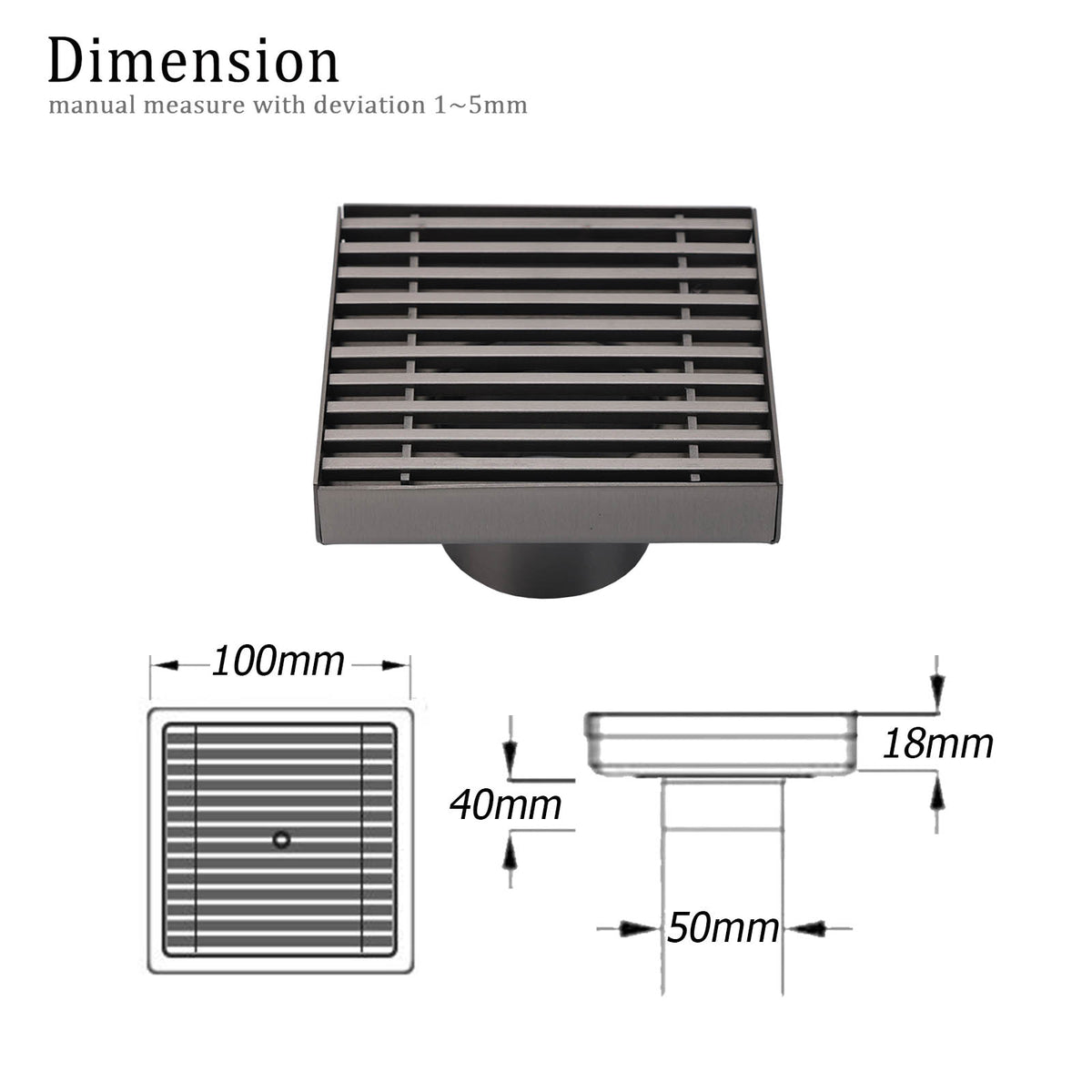Square Grate 100x100mm / 50mm waste - Available in 4 Colours