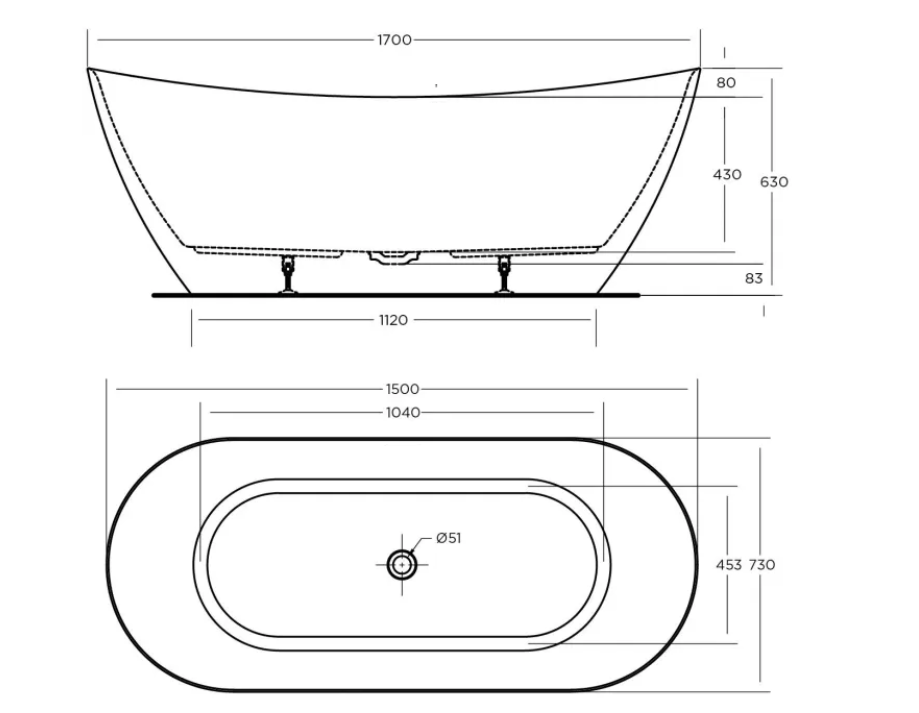 KHEUB SLUKA 1700 OVAL CURVE GLOSS WHITE NO OVERFLOW