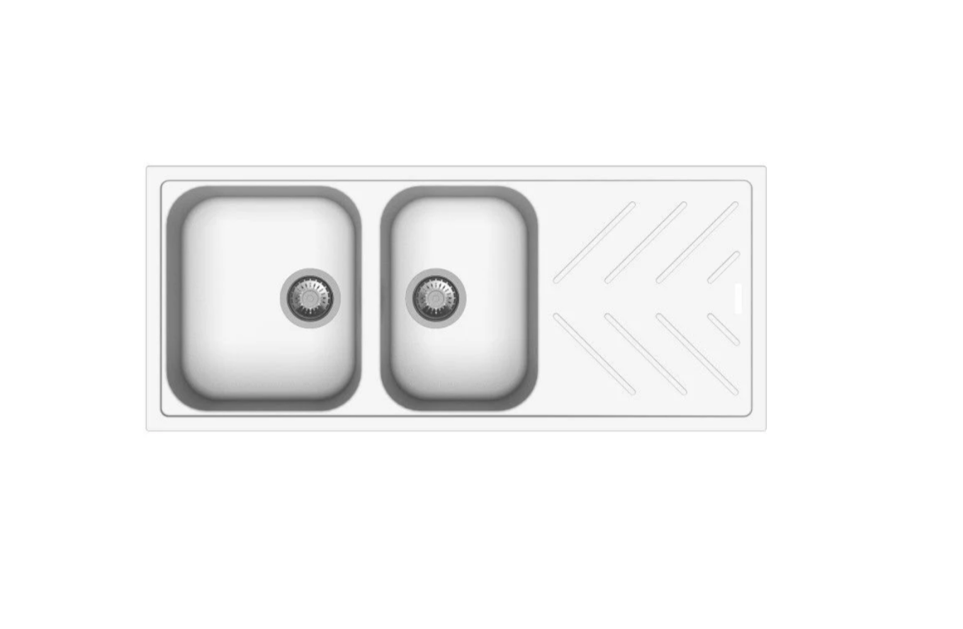 GRANITE 1160A DOUBLE BOWL & DRAINER SINK MATTE WHITE